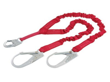 Protecta PRO Stretch Shock Absorbing Lanyard, 100% Tie-Off with Rebar Hooks on each end, Mfg# 1340161