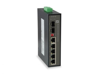 IES-0600, 6-Port Gigabit Industrial Switch, 1 x SFP, 1 x SFP/RJ45 Combo, -40°C to 75°C, DIN-Rail